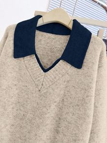 Franclia V-Neck 2 In 1 Long Sleeve Sweater, Autumn/Winter - Khaki - View 9