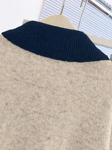 Franclia V-Neck 2 In 1 Long Sleeve Sweater, Autumn/Winter - Khaki - View 8
