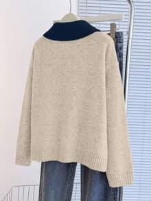 Franclia V-Neck 2 In 1 Long Sleeve Sweater, Autumn/Winter - Khaki - View 2
