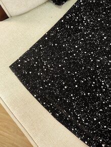 SHEIN Rosurelle 女式黑色银箔圆领长袖时尚上衣 - 黑色 - 查看 6