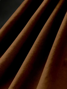 SHEIN Rosurelle Shades Of Brown 夏季優雅派對之夜棕色女款比基尼泳衣 掛脖設計 金色鈕扣細節 抓皺 無袖 不對稱下擺 - 咖啡棕 - 查看 6