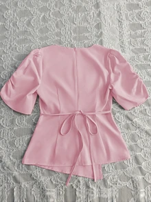 SHEIN Rosurelle Asymmetric Design Elegant Women Round Neck Blouse - Baby Pink - View 2