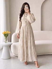 Yasmyna Women's Minimalist Button Half-Placket Long Sleeve Arabian Dress - Multicolor - View 6