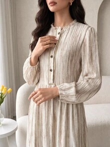 Yasmyna Women's Minimalist Button Half-Placket Long Sleeve Arabian Dress - Multicolor - View 5