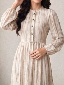 Yasmyna Women's Minimalist Button Half-Placket Long Sleeve Arabian Dress - Multicolor - View 7