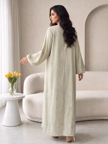 Yasmyna Women's Faux Pearl Decorated Pleated Arabian Dress - Green - View 2