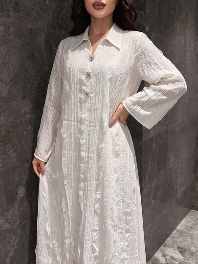 Yasmyna Women's French Style Gentle Button Long Sleeve Arabian Dress