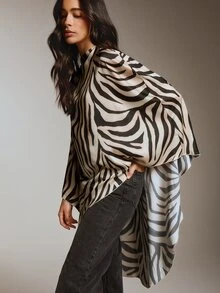 COSMINA 女款新款休閒優雅動物印花不對稱上衣 早午餐灰色豹紋 春季 - 彩色 - 查看 6