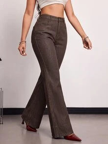 SHEIN EZwear 女款大尺碼修身牛仔褲 - 棕色 - 查看 5