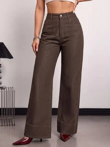 SHEIN EZwear 女款大尺碼修身牛仔褲 - 棕色 - 查看 4
