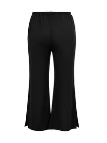 SHEIN Plus Size Maternity Adjustable Waist Split Hem Flared Leg Long Pants - Black - View 4