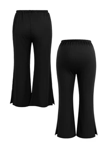 SHEIN Plus Size Maternity Adjustable Waist Split Hem Flared Leg Long Pants - Black - View 5