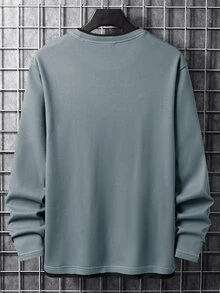 Manfinity Homme Men's Colorblock Crew Neck Long Sleeve Casual Versatile T-Shirt - Blue - View 2