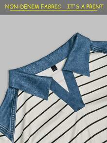 Resyla Women's Striped Contrast Color Denim Long Sleeve Top And Drawstring Waist Long Pants Casual Daily 2-Piece Set - Multicolor - View 3