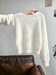 SHEIN 少女白色時尚休閒可愛舒適柔軟極簡愛心彩色鈕扣百搭優雅長袖短版針織開襟衫，適合日常穿著、上學、玩耍、戶外、派對，秋冬款 - 白色 - 查看 2