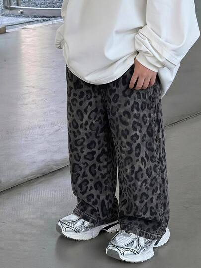 SHEIN Baby Boy Autumn/Winter Leopard Print Elastic Waist Casual Long Pants Versatile Comfortable