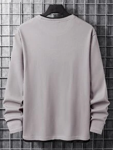 Manfinity Homme 男士拼色休閒長袖T恤，適合日常穿著 - 淺灰色 - 查看 2
