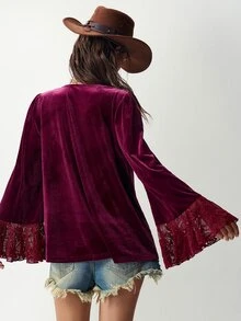 Bohemela Blus Wanita Motif Bunga untuk Pakaian Kasual Sehari-hari - Burgundy - View 7