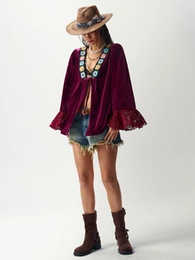 Bohemela Blus Wanita Motif Bunga untuk Pakaian Kasual Sehari-hari - Burgundy - View 6
