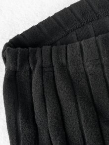 SHEIN Plus Size Maternity 2-Piece Set, Comfortable Long Sleeve Cross V-Neck Fitted Nursing Ribbed Black T-Shirt, Straight Leg Ribbed Black Pants - Black - View 9