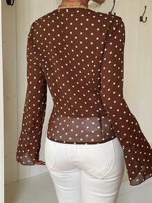 Siren Gaze Autumn/Winter New Wave Ruffle Trim Blouse For Women - Brown - View 2