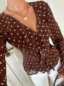Siren Gaze Autumn/Winter New Wave Ruffle Trim Blouse For Women - Brown - View 8