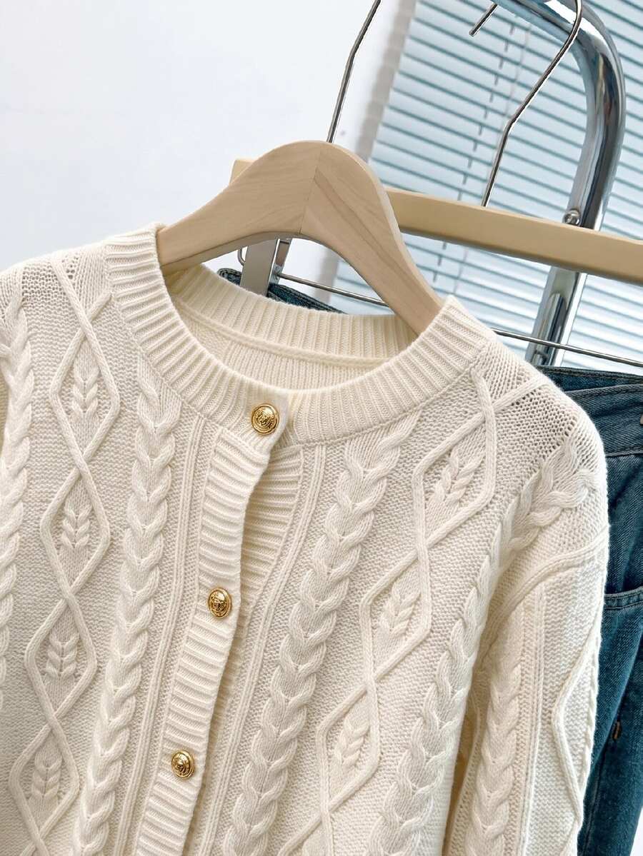 GlowEve CURVE Autumn/Winter Elegant Striped Knit Cardigan, Loose Fit Slimming Plus Size, Casual Outerwear - Apricot - View 1