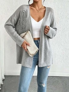 Elenzga Cardigan Rajut Longgar Elegan Ukuran Besar untuk Santai dan Perjalanan Musim Dingin - Grey - View 4