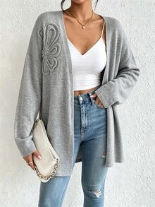 Elenzga Cardigan Rajut Longgar Elegan Ukuran Besar untuk Santai dan Perjalanan Musim Dingin - Grey - View 1