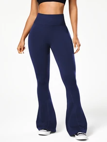 Solea Cove Solea Cove Women's Solid Color High Waist Flare Seamless Sports Pants Gym Navy Blue Summer Soft Athletic - Navy Blue - View 5