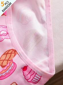 SHEIN 隨機 5 件組 女童幼兒三角內褲，甜點麵包、牛奶、蝴蝶結印花，粉色與藍色，可愛甜美秋冬款 - 彩色 - 查看 6