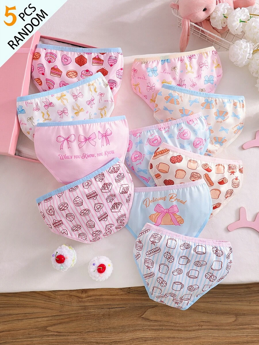 SHEIN Random 5pcs/Set, Girls Toddler Triangle Panties, With Dessert ...