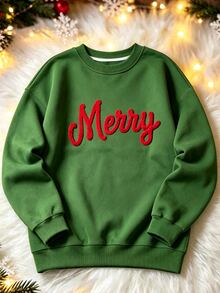 Resyla Sweatshirt Lengan Panjang Wanita dengan Bordir, Kerah Bulat, dan Bahu Longgar, Modis - Hijau - View 3