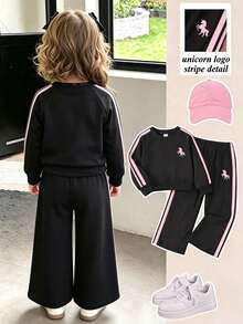 Casuvi Kids Girls Spring/Autumn Long Sleeve Long Pants Sports Bow Ribbon Knit Sweatshirt 2 Pieces Set - Multicolor - View 3