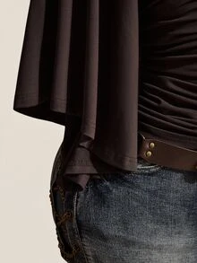 SHEIN ICON Women's Solid Color Off Shoulder Ruched Waist Top - Brown - View 6