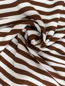 SHEIN Holidaya Women's Striped Long Sleeve Shirt, Suitable For Autumn/Winter, Casual Elegant Commute Wear - Coffee Brown - View 3