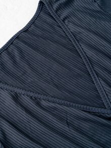 SHEIN Plus Size Maternity Long Sleeve V-Neck Cross Waist Tie Front Bow Ribbed Knit Dress - Navy Blue - View 10