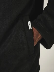 SUMWON Faux Suede Harrington Jacket With Silver Metal Clip Hook Closures Point Collar Full Zip Autumn Winter Outerwear Hip Length - Black - View 3