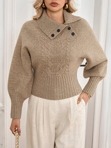 Breezaya Women's Solid Color Casual Versatile Daily Wear Long Sleeve Sweater - Khaki - View 7