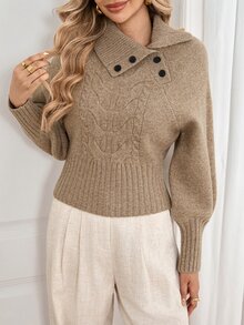 Breezaya Women's Solid Color Casual Versatile Daily Wear Long Sleeve Sweater - Khaki - View 5