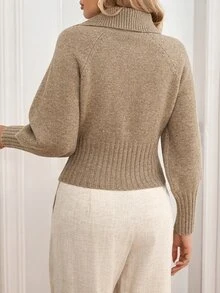 Breezaya Women's Solid Color Casual Versatile Daily Wear Long Sleeve Sweater - Khaki - View 2