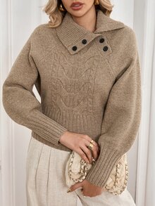 Breezaya Women's Solid Color Casual Versatile Daily Wear Long Sleeve Sweater - Khaki - View 3