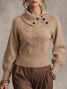 Breezaya Women's Solid Color Casual Versatile Daily Wear Long Sleeve Sweater - Khaki - View 1