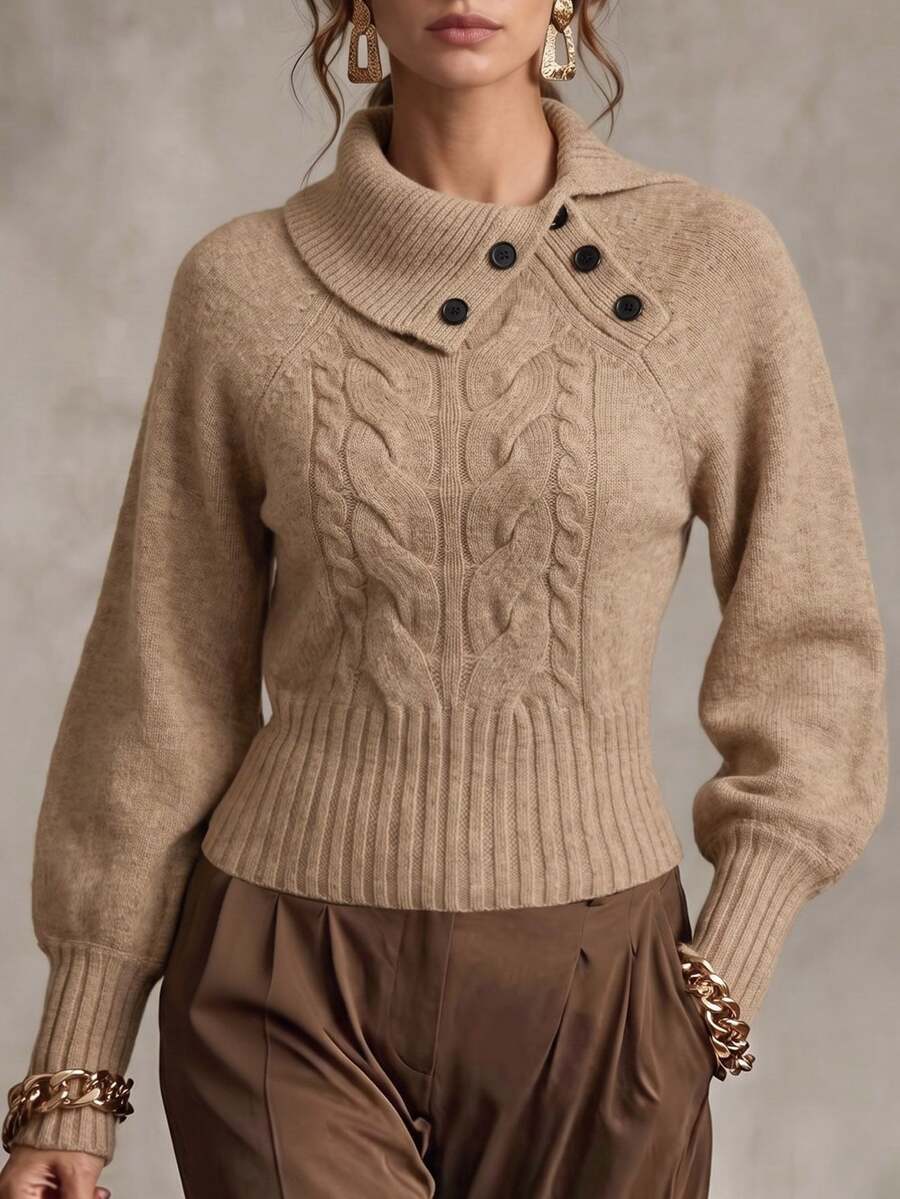 Breezaya Women's Solid Color Casual Versatile Daily Wear Long Sleeve Sweater - Khaki - View 1