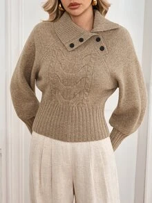 Breezaya Women's Solid Color Casual Versatile Daily Wear Long Sleeve Sweater - Khaki - View 6