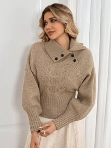 Breezaya Women's Solid Color Casual Versatile Daily Wear Long Sleeve Sweater - Khaki - View 4