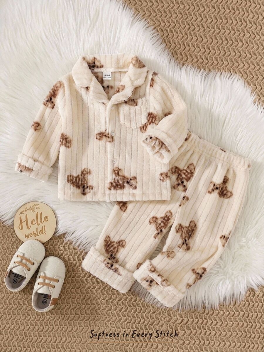 Cozy Pixies Baby Boy Cartoon Print Long Sleeve Autumn Top And Pants Casual Daily Home Pajama Set - Multicolor - View 1