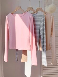 Comfortcana 3 buah Kaos Kasual Lengan Panjang Leher Bulat Wanita - MultiWarna - View 2