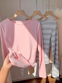 Comfortcana 3 buah Kaos Kasual Lengan Panjang Leher Bulat Wanita - MultiWarna - View 4