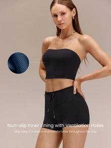 GLOWMODE FeatherFit™ Soft Sweat-Wicking Breathable Strapless Tube Top Tank With Non Slip Lining Supportive Cups Low Impact Summer Vacation Casual Daily Wear - Black - View 3